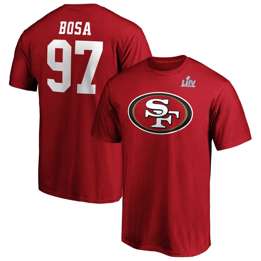 Men's San Francisco 49ers #97 Nick Bosa NFL Scarlet Super Bowl LIV Bound Big & Tall Halfback Player Name & Number T-Shirt